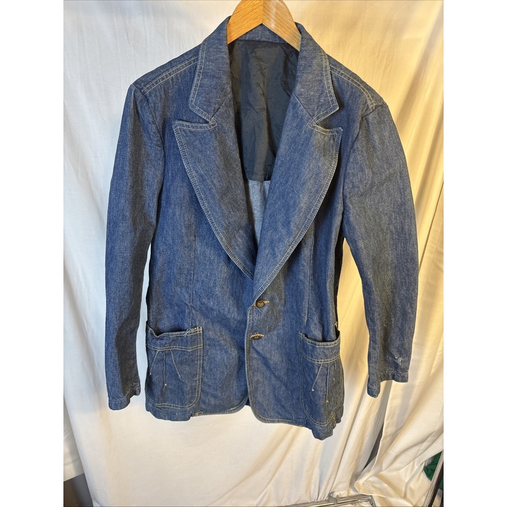 VTG 60sLee Men's Blue Denim 2-Button Suit Jacket Sizetag-44R Made in USA Blazer